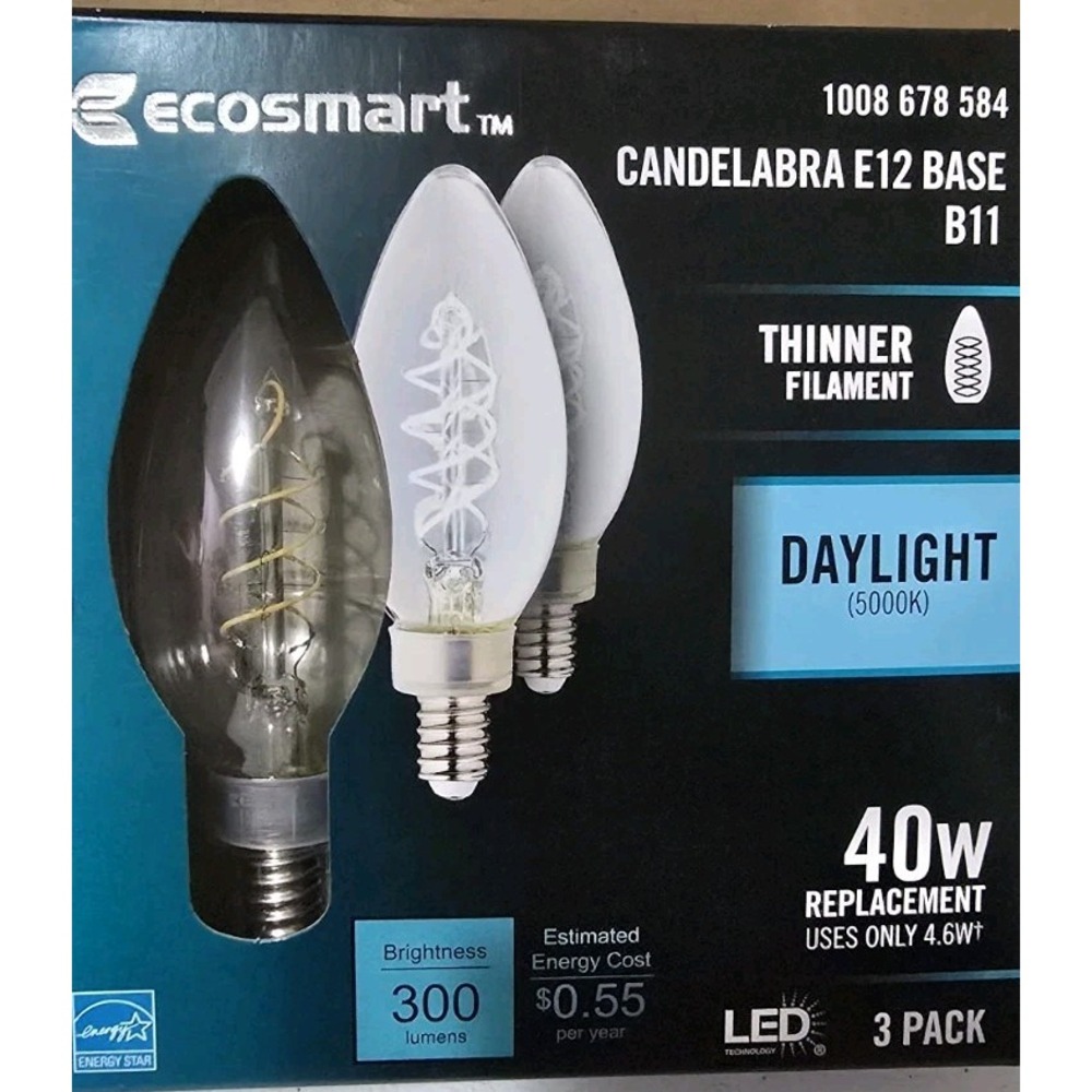 EcoSmart LED Candelabra E12 Candelabra B11 40W Daylight 5000k 3 Pack‎